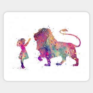 Girl and Lion Colorful Watercolor Animals Lover Gift Sticker